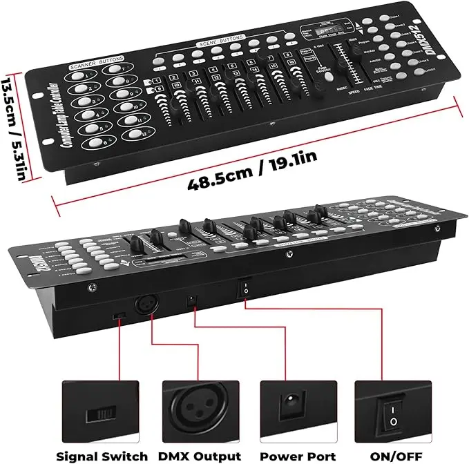 Controlador Fieryzeal 192 DMX, equipo de DJ, consola DMX 512, iluminación de escenario, Control de DJ para focos de luz con cabezal móvil LED Par - Imagen 7