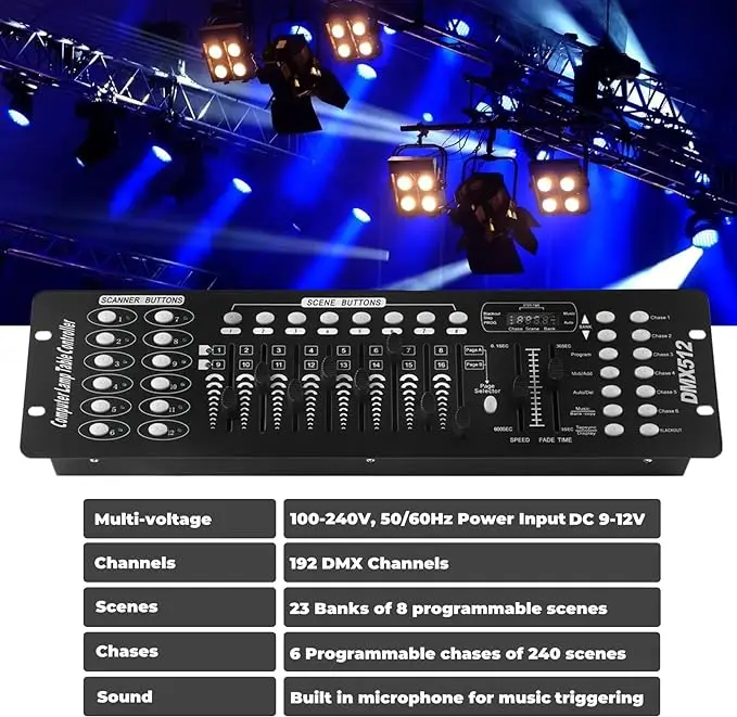 Controlador Fieryzeal 192 DMX, equipo de DJ, consola DMX 512, iluminación de escenario, Control de DJ para focos de luz con cabezal móvil LED Par - Imagen 9