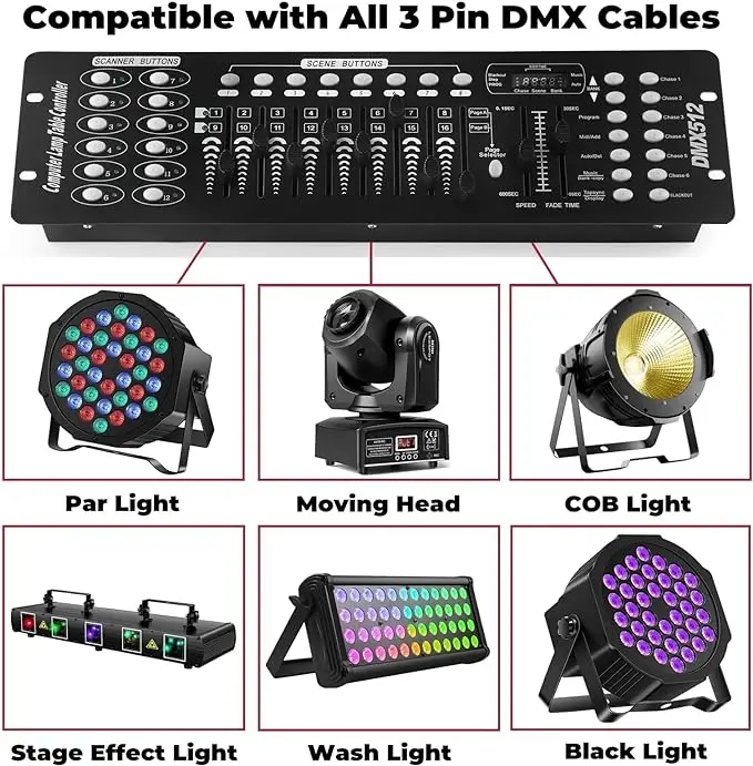 Controlador Fieryzeal 192 DMX, equipo de DJ, consola DMX 512, iluminación de escenario, Control de DJ para focos de luz con cabezal móvil LED Par - Imagen 12