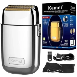 Kemei Tx1-Afeitadora eléctrica profesional con carcasa de Metal recargable para hombres, maquinilla de afeitar eléctrica para Barba y pelo, máquina de afeitar calva, acabado que se desvanece - Silver With box
