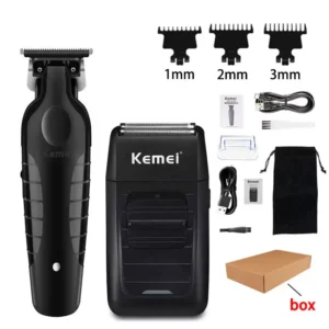 Kemei KM-2296 KM-2299 KM-1102 Kit de cortadora de pelo Afeitadora eléctrica para hombres Máquina cortadora de pelo Máquina para cortar cabello profesional - kit 2-Paper box