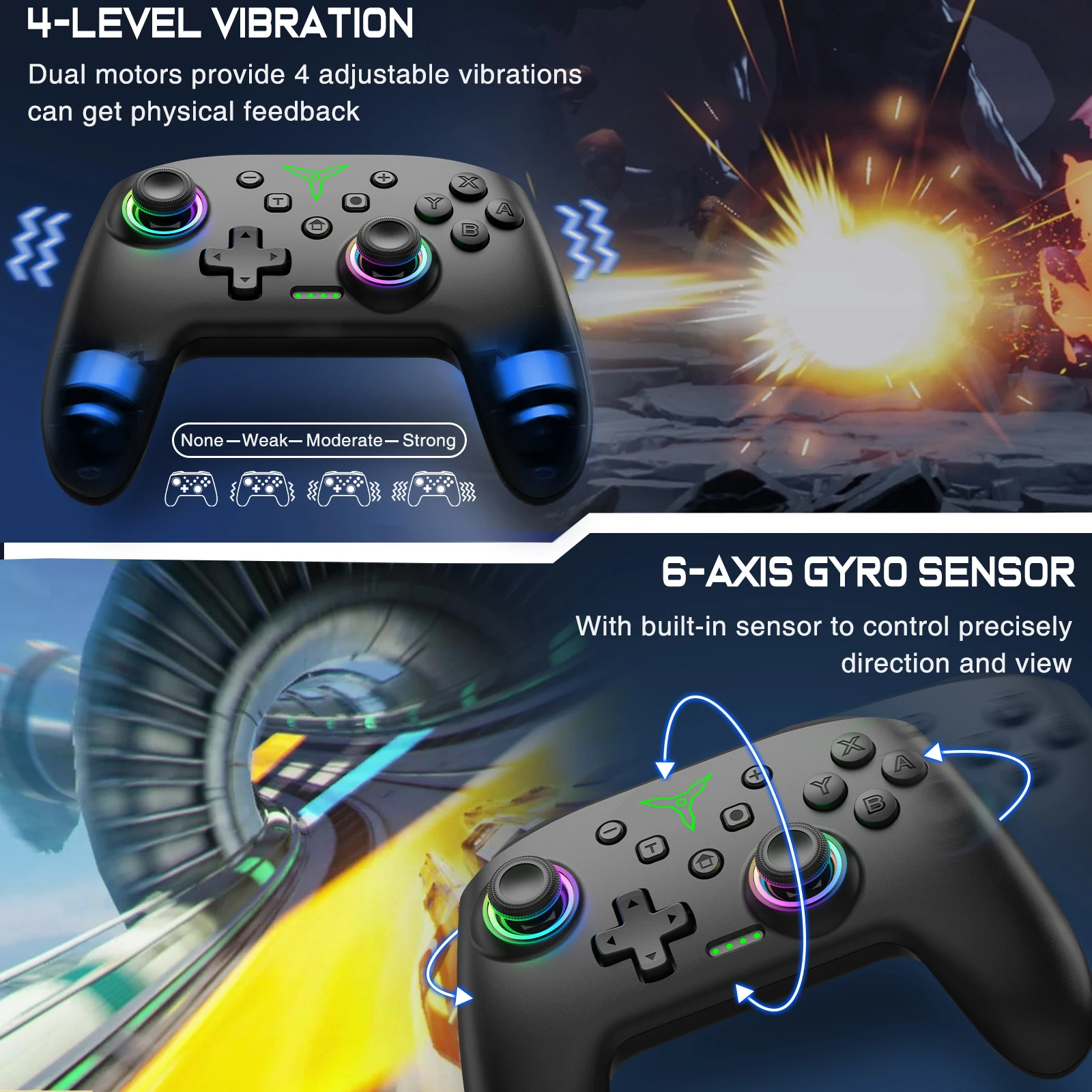 Dinofire Wireless Bluetooth RGB Controller for Nintendo Switch/Switch OLED/Switch Lite/PC/Mobile Gamepad Multi-Function Joystick - Imagen 6