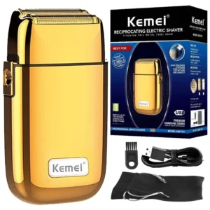 Kemei Tx1-Afeitadora eléctrica profesional con carcasa de Metal recargable para hombres, maquinilla de afeitar eléctrica para Barba y pelo, máquina de afeitar calva, acabado que se desvanece - Gold with box