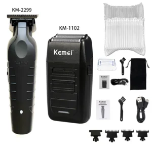Kemei KM-2296 KM-2299 KM-1102 Kit de cortadora de pelo Afeitadora eléctrica para hombres Máquina cortadora de pelo Máquina para cortar cabello profesional - Black Kit 2