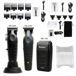 Kemei KM-2296 KM-2299 KM-1102 Kit de cortadora de pelo Afeitadora eléctrica para hombres Máquina cortadora de pelo Máquina para cortar cabello profesional - Black Kit3
